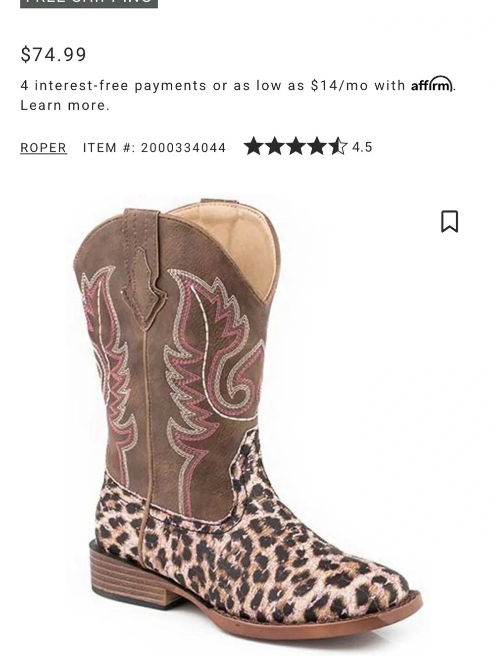 Little Kids size 12 Roper cowgirl boots